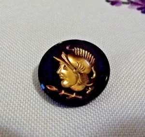 Black Glass Picture Button - Intaglio Roman Warrior Head (3914) - Picture 1 of 4