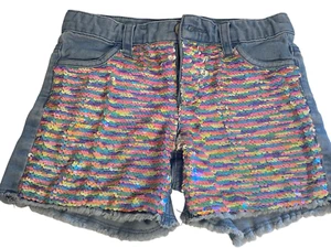 Pantaloncini jeans Justice Denim bambina taglia 10-12 bottoni multicolore paillettes scintillanti - Foto 1 di 11