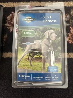 LARGE Dog Harness: No Pull + Standard Leash + Seat Belt Handle (3in1) BLACK NEW - Image 1 of 3