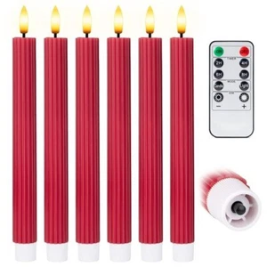 10" Fluted Ribbed LED Red Grooved Pillar Candles Remote & 24h Timer Memory - Picture 1 of 7