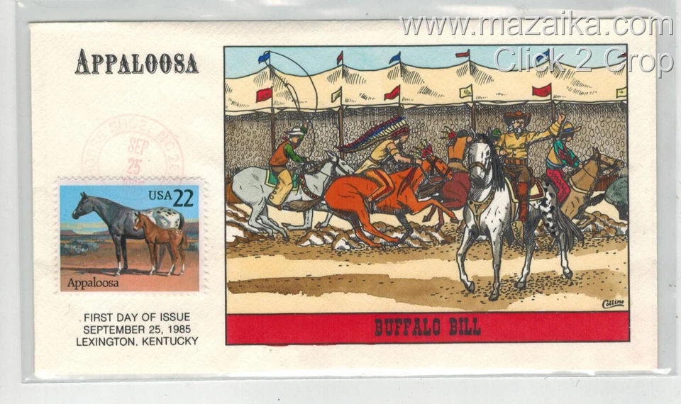 COLLINS HANDPAINTED LEXINGTON KENTUCKY 2158 APPALOOSA HORSE & BUFFALO BILL CACHE - Image 1 of 1