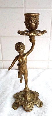 ancien bougeoir modèle chérubin en bronze vintage - Photo 1/4