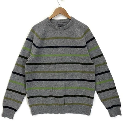 Express Lambswool Sweater Mens XL Gray Knit Stripe Crew Neck Pullover - Image 1 of 4