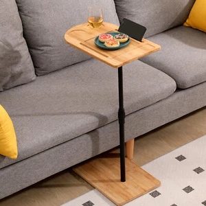 Couch Tray Table Bamboo Sofa Side End Bed Table 360° Rotating Height Adjustable - Picture 1 of 15