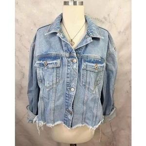 Free People Y2k Denim Jacket Blue Cotton Rumors S We The Free Cropped oversize - Picture 1 of 15