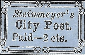 US Scott #4LB19 MN VF 2 Cent 1859 Steinmeyer's City Post Carriers Stamp CV 4500 - Picture 1 of 1