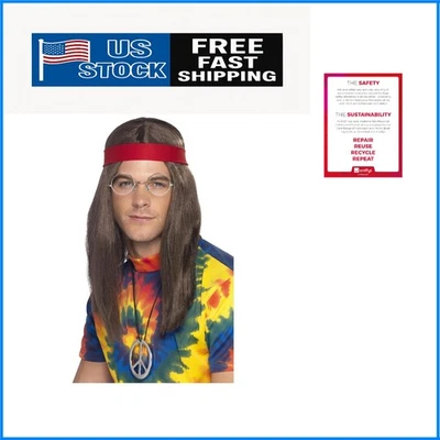 Elegante juego de pelucas y accesorios hippie para hombre con medallón y diadema para festivales Foto 1 de 3