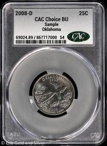 2008-D 25C Oklahoma State Quarter CAC Choice BU Sample - Picture 1 of 4