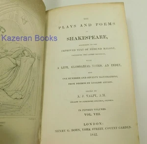 Antique The Plays & Poems Shakespeare Leather Book Vol 8 King Henry VI - 1842 - Picture 1 of 17