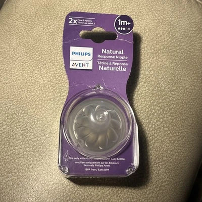 2x Philips Avent Natural Response Nipple Flow 3 1M+ Baby Bottle Nipples  - Image 1 of 3