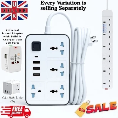 Extension Lead with 4 USB Cable Electric Plug Socket UK Mains Power 4 Gang Way - Image 1 of 4