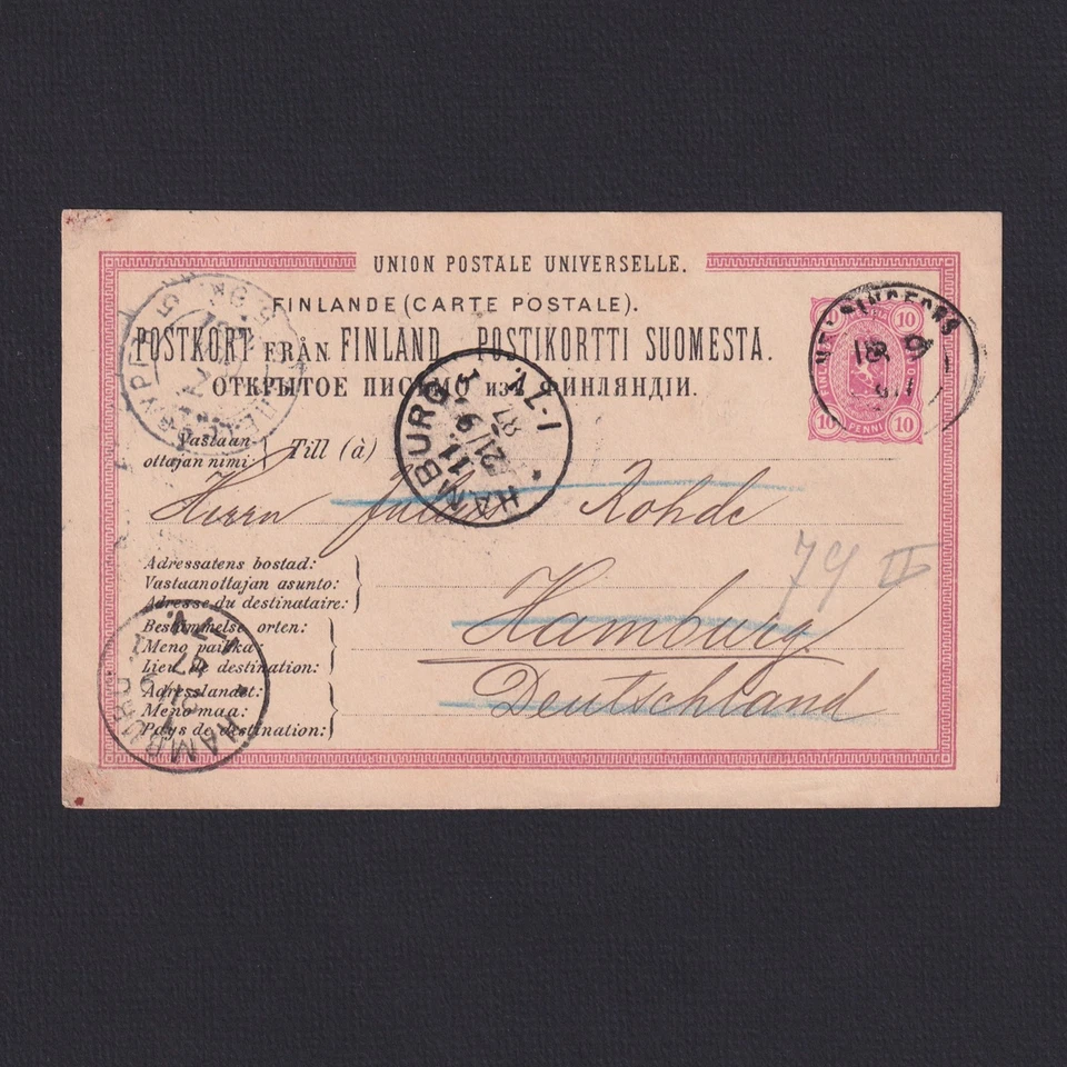 FINLANDIA 1887, Mi #P18, postal de Helsinki a Humburgo Alemania Foto 1 de 2