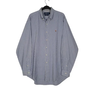 RALPH LAUREN Blau Gestreiftes Hemd Yarmouth Fit Langarm Freizeit Baumwolle Herren L - Bild 1 von 4