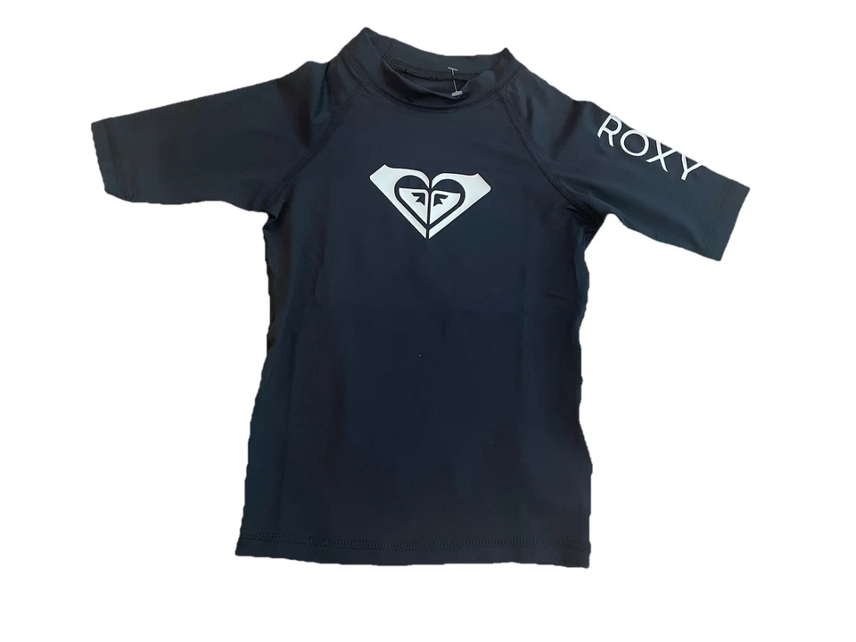 NUEVO CON ETIQUETAS Camisa Roxy Rash Gaurd Nadar Negra Niñas Talla 5 Foto 1 de 3