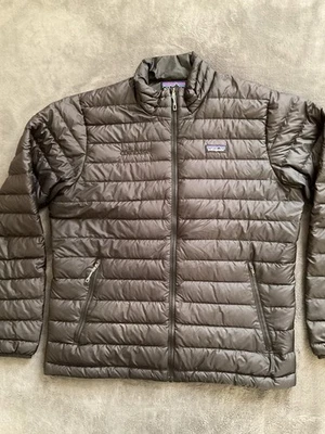 Patagonia Down Puffer Jacket Men’s Size Large Full Zip Black Lightweight Logo - Image 1 of 4
