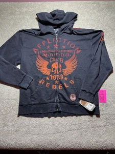 Sudadera con Capucha Affliction Para Hombre Cremallera Completa XL Cruz Calavera Alas Nueva con Etiquetas - Imagen 1 de 7