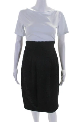 Donna Karan New York Womens Black Wool Textured Zip Back Pencil Skirt Size 8 - Image 1 of 4