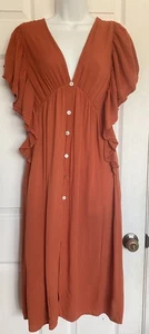 Vestido para mujer Forever 21 naranja marrón boho debajo de la rodilla abertura en la parte delantera - Imagen 1 de 12