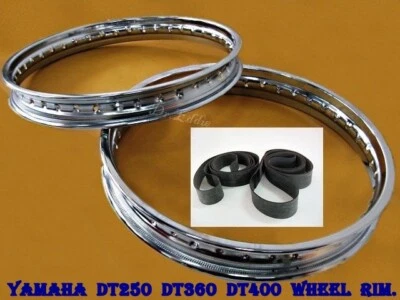Fit YAMAHA DT250 DT360 DT400  F21" & R18"  STEEL WHEEL RIM SET+TAPE RUBBER #BI# - Image 1 of 4