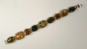Vintage LIZ CLAIBORNE ENAMEL BRACELET - FLORAL Links Gold Tone 7.5" L - Picture 1 of 9