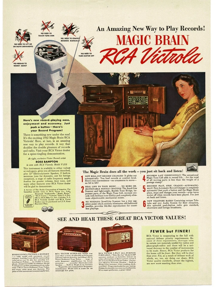 1941 RCA VICTOR Model V-215 Floor Console Radio Vintage Print Ad 2 - Image 1 of 1