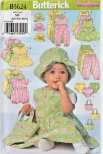ABITI NEONATI, PANTALONI, PAGLIACCETTI, BORSA, CAPPELLO - Taglia (NB/S/M) Modello Butterick 5624 - Foto 1 di 2