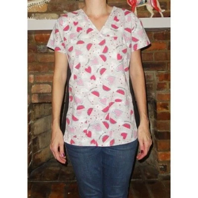 JDM Uniforms Watermelon & Hearts Scrub Top S to M scrubs medical nurse - Image 1 of 4