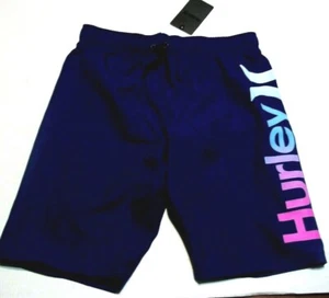 NEW Hurley navy blue boys boardshorts swimsuit trunks sz Large elastic waist - Picture 1 of 2