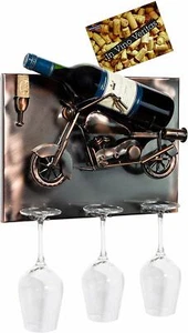 BRUBAKER Wine Bottle Holder 'Motorbike' - Wall Mountable with 3 Glass Holders - Picture 1 of 5