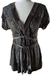 Banana Republic Damen Shirt XS braun/weiß geblümt V-Ausschnitt Flügelärmel dehnbar - Bild 1 von 14