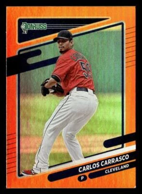 2021 Donruss #91 Carlos Carrasco Holo Orange Card Cleveland Indians - Image 1 of 2