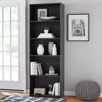Mainstays 5-Shelf Bookcase With Adjustable Shelves, True Black Oak • 41.95$