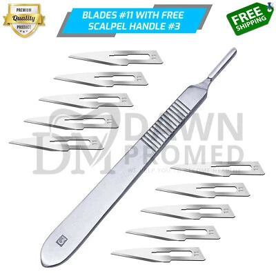 10 Cuchillas quirúrgicas estériles #11 CON MANGO DE BISTURÍ BP GRATIS #3 Insta médica alemana G Foto 1 de 4