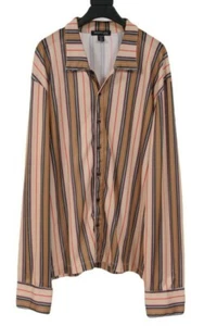 Kenneth Cole Mens Button Down Shirt Size XXL Yellow Brown Pajama Striped Jersey - Picture 1 of 9