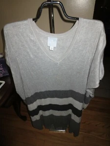 Womens Dressbarn Sunday Gray Striped Cap Sleeve Tunic/Blouse Size Women One VGC - Picture 1 of 3