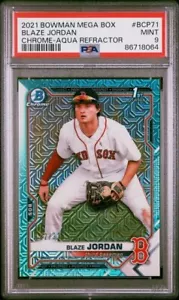 PSA 9 2021 BOWMAN MEGA BOX CHROM Aqua #BCP71 BLAZE JORDAN AQUA REF RC/225 hergestellt - Bild 1 von 2