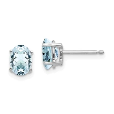14k White Gold Aquamarine Stud Earrings Perfect Gift for Her - Image 1 of 4