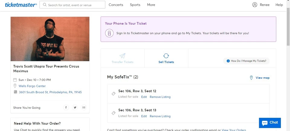 2 tickets to Travis Scott Utopia Tour seats 12 and 13 row 13 section 106 - Image 1 of 1