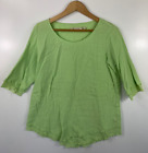 Soft Surroundings Women's Shirt Small Solid Green Overlay Scoop Neck Layered 