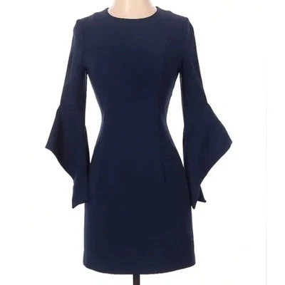 Black Halo Lorie Bell-sleeve Sheath Dress Size 4 Pacific Blue (Navy) Workwear - Image 1 of 4