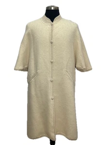 Vintage ALPACA Wool Long Cape Poncho Cover-Up Made In Peru 1980's Cream ONE SIZE - Picture 1 of 14