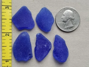 CRAFT QUALITY GENUINE BEACH SEA GLASS SURF TUMBLED COBALT BLUE PENDANTS FIVE V01 - Picture 1 of 12