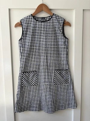 Oscar de La Renta Girls Shift Dress Navy White Houndstooth Size 12 - Image 1 of 4