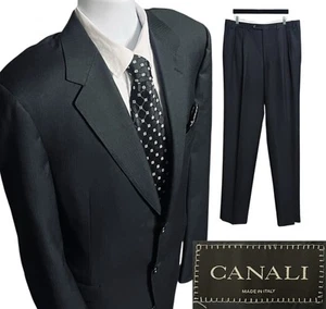 CANALI 2 pc Suit Made in Italy EU 54L / US 44L Jacket Black Stripe Size 36 Pants - Picture 1 of 22