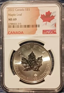 NGC MS 69 2022 CANADA MAPLE LEAF 9999 FINE SILVER 1 OZ $5 DOLLAR COIN - Picture 1 of 4
