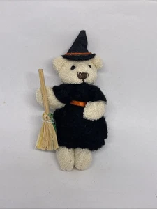 Vintage 1980's Artisan Made Mini Teddy Bear Witch Halloween Pin Brooch 3.5” - Picture 1 of 3