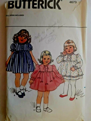 Butterick 4673 Dress Panties Sewing Pattern Girls 1 2 3 4 VTG Cut Flare Party - Image 1 of 4