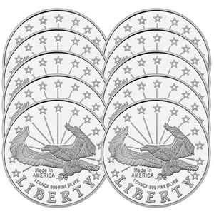 Lot of 10 - 1 Troy oz Liberty Eagle .999 Fine Silver Round - Picture 1 of 3