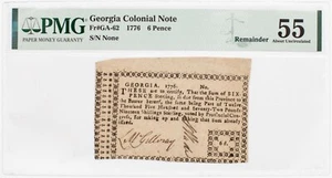 Fr. GA-62, 1776 Georgia Colonial Currency, 6 Pence, PMG55 - Picture 1 of 4