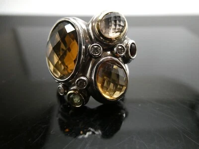 Anillo David Yurman Mosaico Piedras Preciosas y Diamantes Plata de Ley 925 y 18k Talla 6 3/4 Foto 1 de 4
